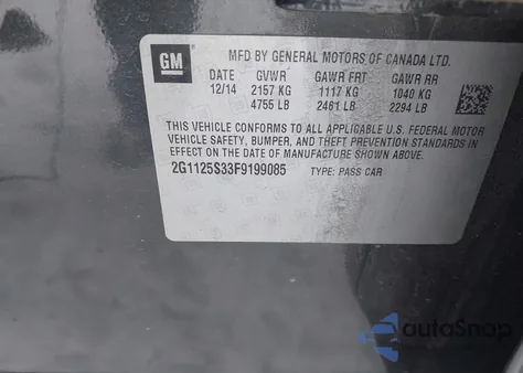 2015 Chevrolet Impala 2Lt z USA, uszkodzony, nr VIN 2G1125S33F9199085